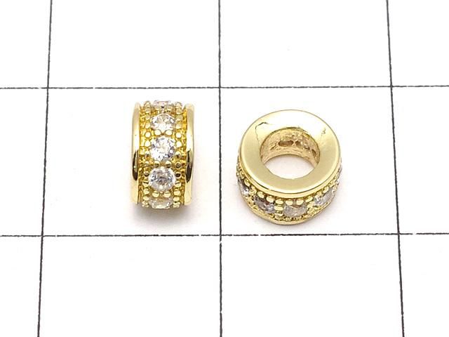 メタルパーツ ロンデル6×6×3mm ゴールドカラー(CZ付) 3個 サムネイル2