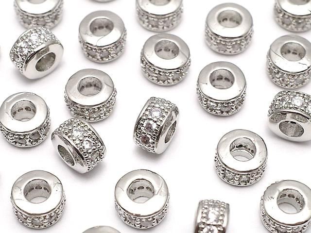 メタルパーツ ロンデル6×6×3.5mm シルバーカラー(CZ付) 3個の画像