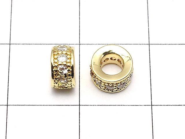 メタルパーツ ロンデル6×6×3.5mm ゴールドカラー(CZ付) 3個 サムネイル2