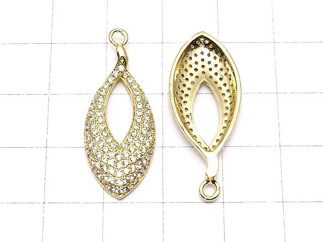 メタルパーツ CZ付きチャーム マーキス32×13mm ゴールドカラー 1個 サムネイル2