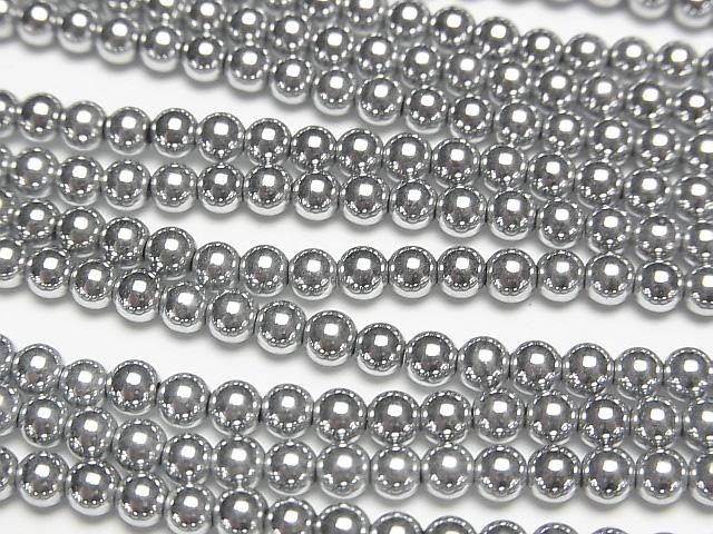 ヘマタイト ラウンド3mm シルバーコーティング 1連(約38cm)の画像