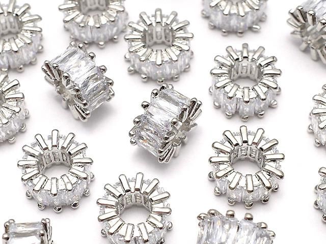 メタルパーツ ロンデル9×9×5mm シルバーカラー(CZ付) 2個の画像