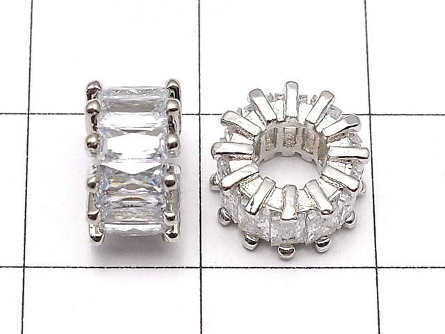 メタルパーツ ロンデル9×9×5mm シルバーカラー(CZ付) 2個 サムネイル2