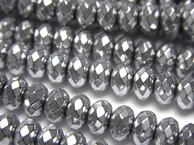 【動画】ヘマタイト ボタンカット6×6×4mm シルバーコーティング 1連(約38cm)の画像