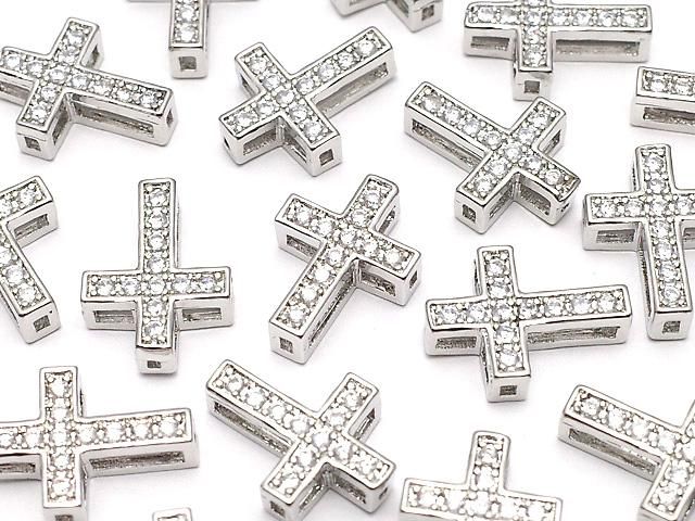 【動画】メタルパーツ 13×9.5mm クロス シルバーカラー(CZ付) 1個の画像