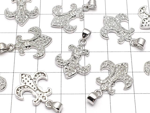 メタルパーツ CZ付き百合の紋章(フレア)モチーフ ペンダントトップ21×16mm シルバーカラー 1個 サムネイル3