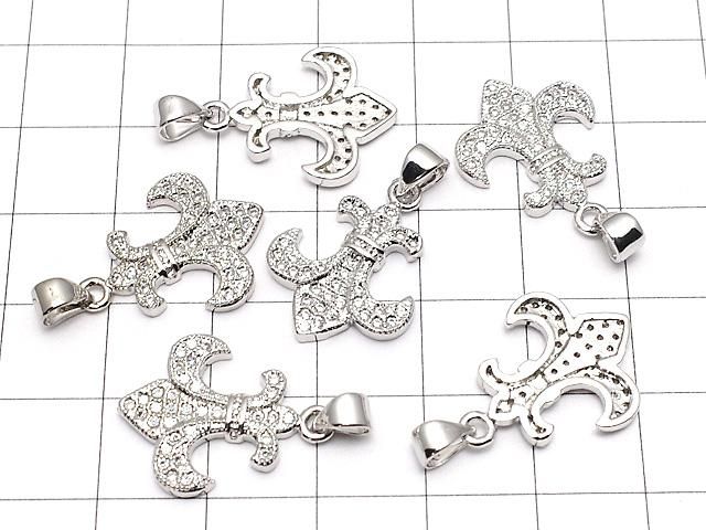 メタルパーツ CZ付き百合の紋章(フレア)モチーフ ペンダントトップ21×16mm シルバーカラー 1個 サムネイル4