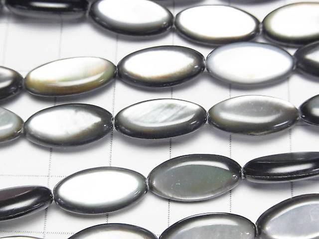 高品質ブラックシェル(黒蝶貝) オーバル15×8×4mm 半連/1連(約36cm) サムネイル2