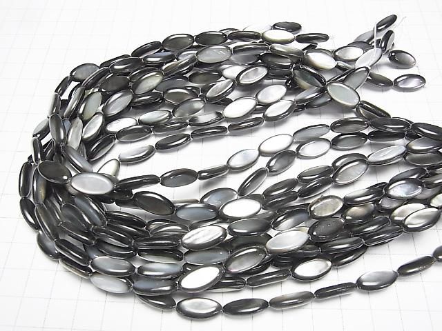 高品質ブラックシェル(黒蝶貝) オーバル15×8×4mm 半連/1連(約36cm) サムネイル4