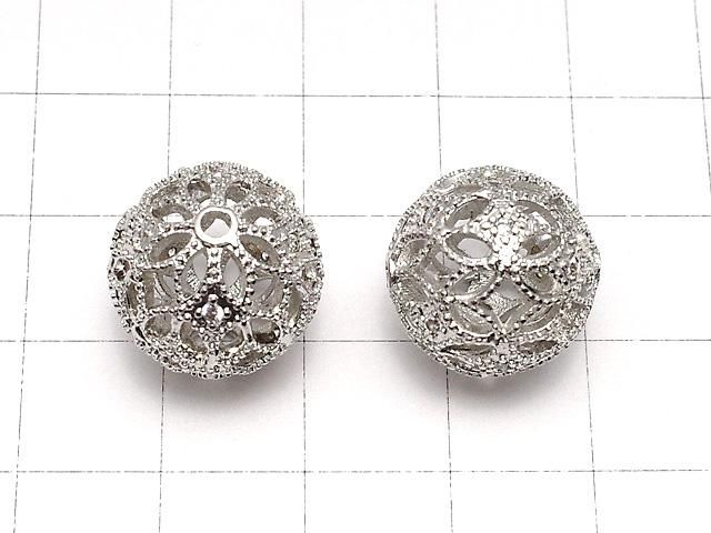 メタルパーツ 透かし模様入り ラウンド15mm シルバーカラー(CZ付き) 1個 サムネイル2