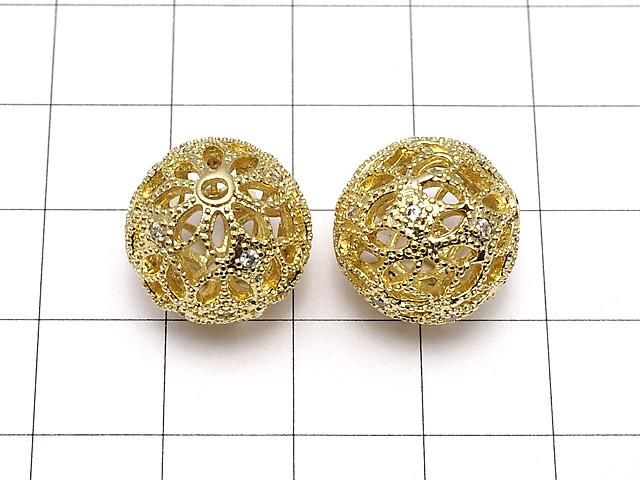 メタルパーツ 透かし模様入り ラウンド15mm ゴールドカラー(CZ付き) 1個 サムネイル2
