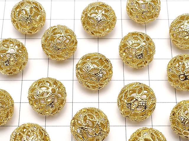 メタルパーツ 透かし模様入り ラウンド15mm ゴールドカラー(CZ付き) 1個 サムネイル3
