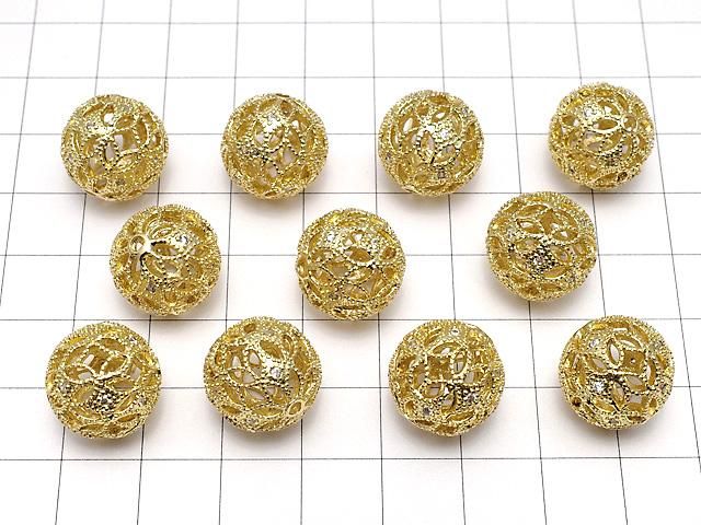 メタルパーツ 透かし模様入り ラウンド15mm ゴールドカラー(CZ付き) 1個 サムネイル4
