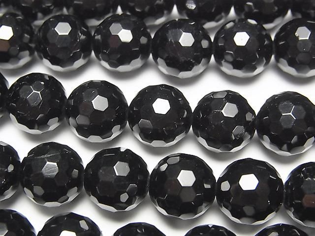 ブラックトルマリン 128面ラウンドカット10mm ｜天然石ビーズの卸問屋