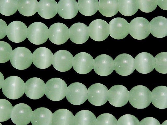 【動画】パステルグリーンカラーキャッツアイ ラウンド5.5mm 1連(約34cm)の画像