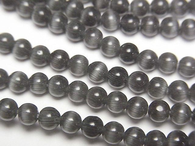 【動画】ブラックカラーキャッツアイ ラウンド4mm 1連(約36cm)の画像