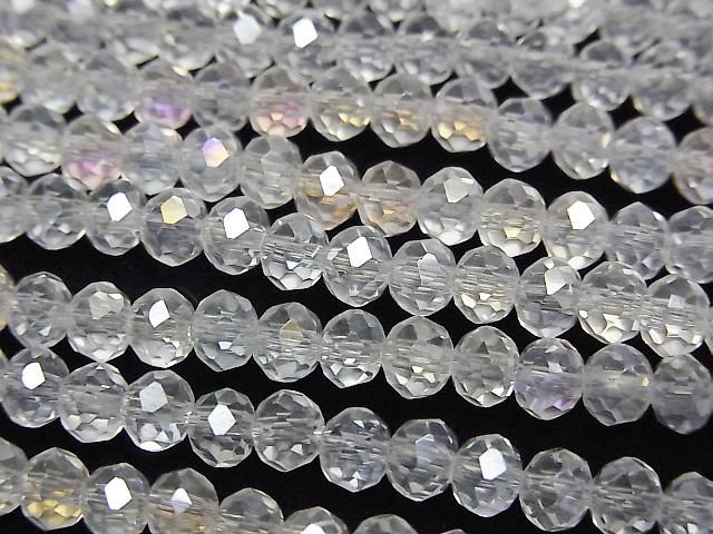 ガラスビーズ ボタンカット4×4×3mm シルバー～クリスタルAB 1連