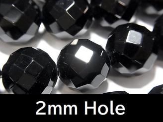 ◆SALE◆オニキス 64面ラウンドカット14mm 【2mm穴】 半連/1連(約36cm)
