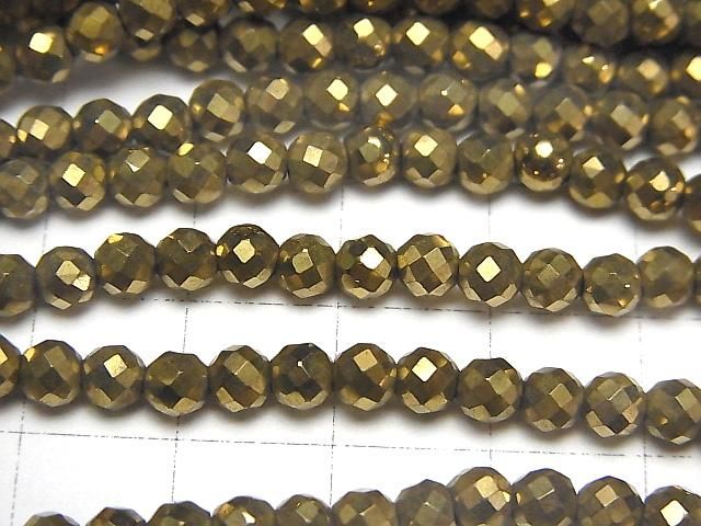 【素晴らしい輝き】◆磁気入り◆ヘマタイト 32面ラウンドカット4mm ゴールドコーティング 1連(約35cm) サムネイル2