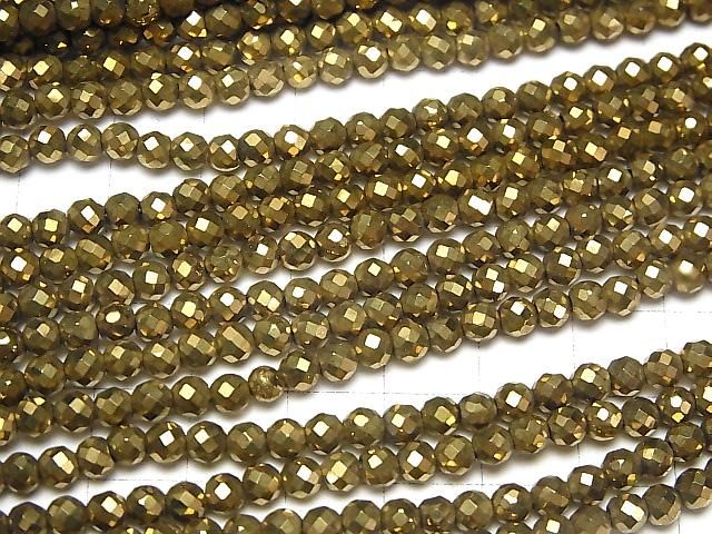 【素晴らしい輝き】◆磁気入り◆ヘマタイト 32面ラウンドカット4mm ゴールドコーティング 1連(約35cm) サムネイル3
