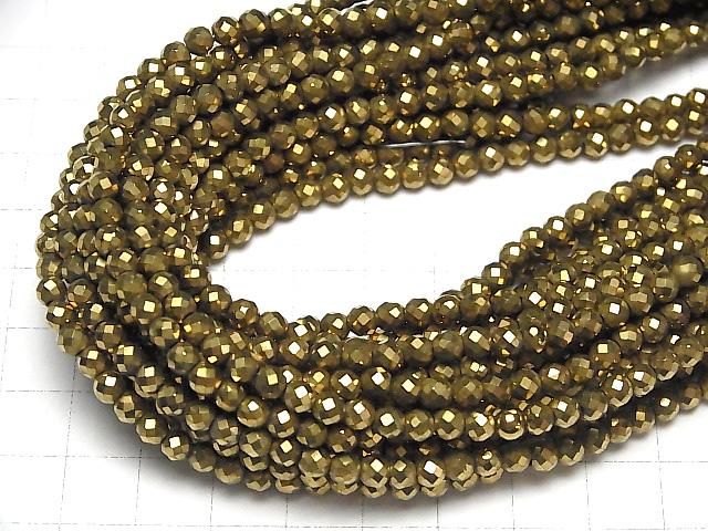 【素晴らしい輝き】◆磁気入り◆ヘマタイト 32面ラウンドカット4mm ゴールドコーティング 1連(約35cm) サムネイル4