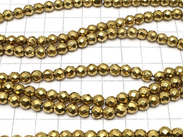 【動画】◆磁気入り◆ヘマタイト 64面ラウンドカット6mm ゴールドコーティング 1連(約37cm) サムネイル3