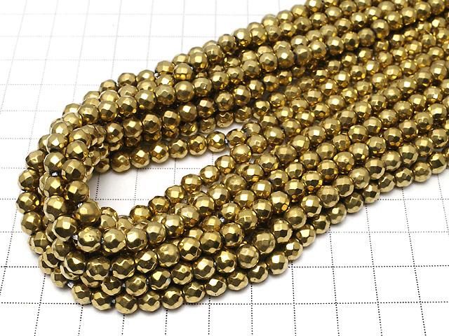 【動画】◆磁気入り◆ヘマタイト 64面ラウンドカット6mm ゴールドコーティング 1連(約37cm) サムネイル4