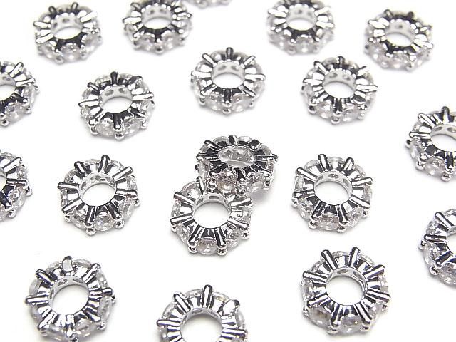 メタルパーツ ロンデル9×9×3mm シルバーカラー(CZ付) 3個の画像