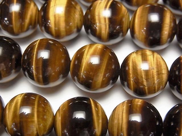 【動画】イエロータイガーアイAAA ラウンド12mm 1/4連~1連(約36cm)の画像