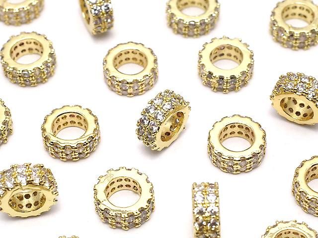 メタルパーツ ロンデル7×7×3mm ゴールドカラー(CZ付) 3個の画像
