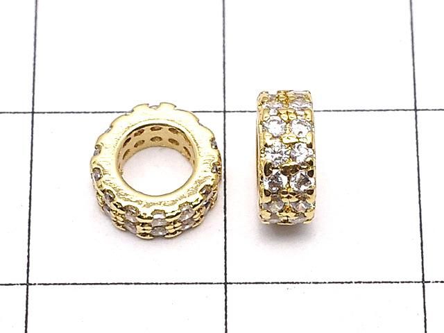 メタルパーツ ロンデル7×7×3mm ゴールドカラー(CZ付) 3個 サムネイル2