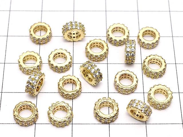 メタルパーツ ロンデル7×7×3mm ゴールドカラー(CZ付) 3個 サムネイル4