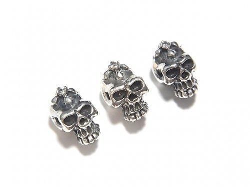 Silver925 CZ付きスカル(ドクロ)7×6×6mm 【クリア】 1個の画像