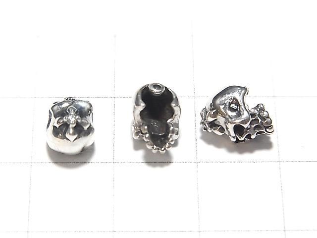 Silver925 CZ付きスカル(ドクロ)7×6×6mm 【クリア】 1個 サムネイル2