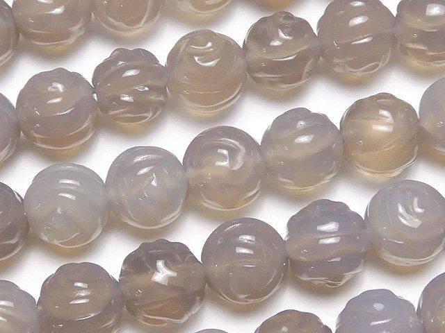 【動画】グレーオニキスAAA ラウンドローズ(薔薇)カット8mm 1連(約36cm)の画像