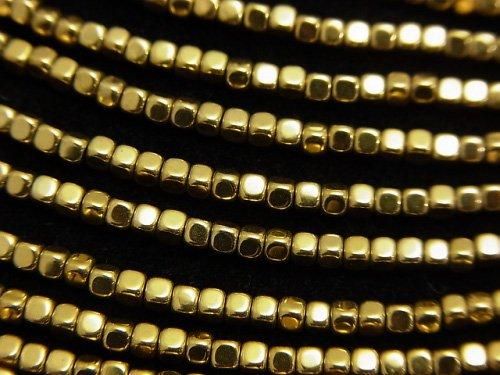 ヘマタイト 極小キューブ2×2×2mm ゴールドコーティング 1連(約38cm)の画像