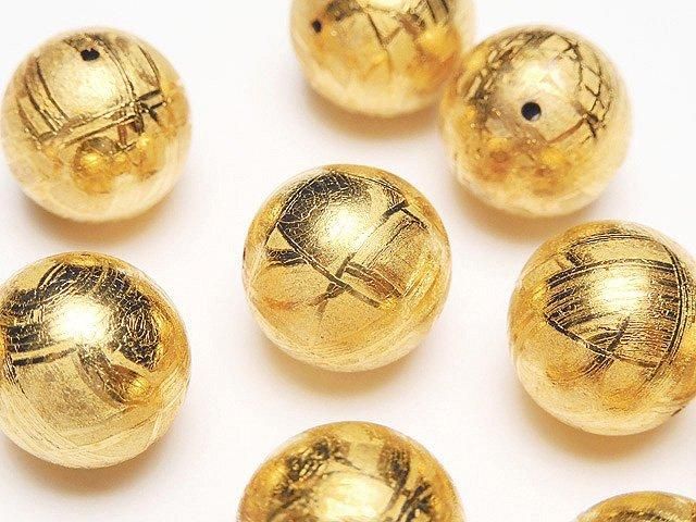 【動画】【粒売り】メテオライト(ムオニナルスタ隕石) ラウンド12mm イエローゴールド 1粒の画像