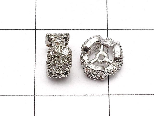 メタルパーツ ロンデル6×6×3mm シルバーカラー(CZ付) 2個 サムネイル2