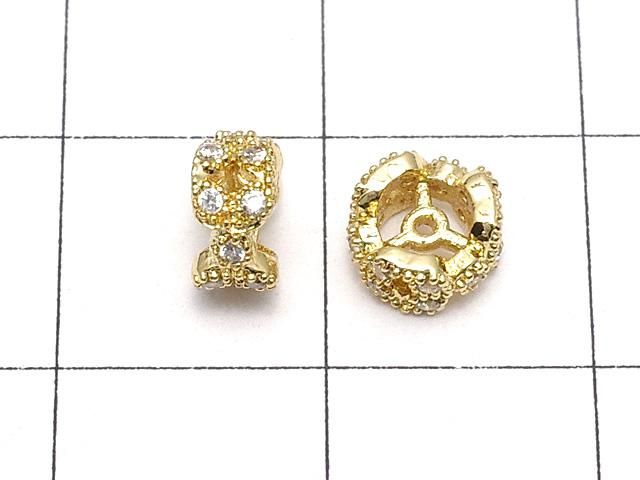 メタルパーツ ロンデル6×6×3mm ゴールドカラー(CZ付) 2個 サムネイル2