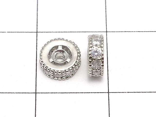 メタルパーツ ロンデル6×6×3mm シルバーカラー(CZ付) 3個 サムネイル2