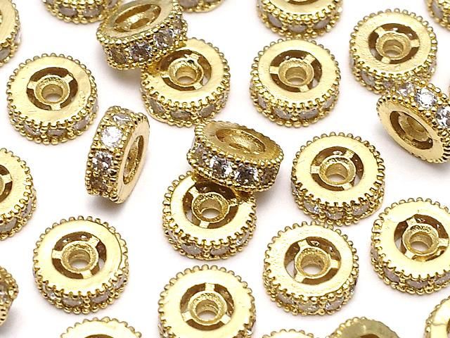 メタルパーツ ロンデル6×6×2.5mm ゴールドカラー(CZ付) 3個の画像