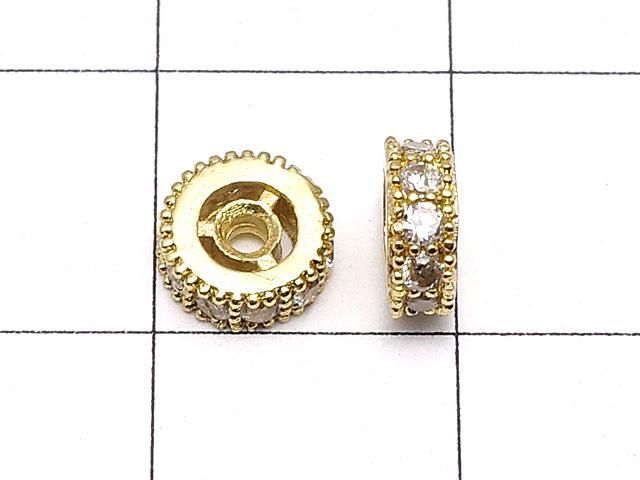 メタルパーツ ロンデル6×6×2.5mm ゴールドカラー(CZ付) 3個 サムネイル2