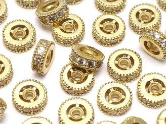 メタルパーツ ロンデル6×6×2.5mm ゴールドカラー(CZ付) 3個