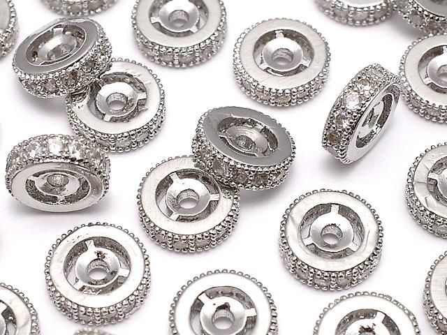 メタルパーツ ロンデル8×8×2.5mm シルバーカラー(CZ付) 2個の画像