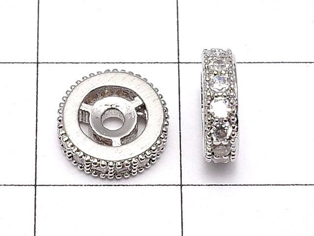 メタルパーツ ロンデル8×8×2.5mm シルバーカラー(CZ付) 2個 サムネイル2