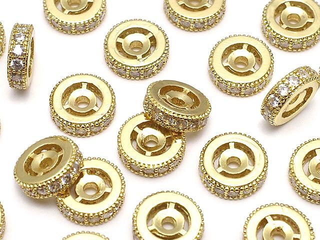 メタルパーツ ロンデル8×8×2.5mm ゴールドカラー(CZ付) 2個の画像