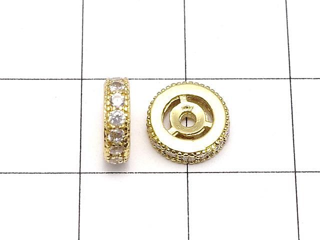 メタルパーツ ロンデル8×8×2.5mm ゴールドカラー(CZ付) 2個 サムネイル2