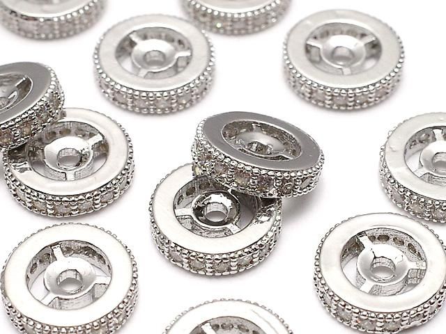 メタルパーツ ロンデル10×10×3mm シルバーカラー(CZ付) 2個の画像