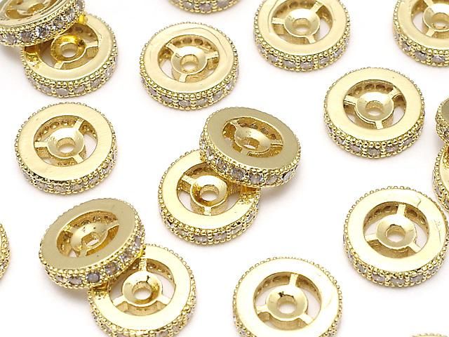 メタルパーツ ロンデル10×10×3mm ゴールドカラー(CZ付) 2個の画像