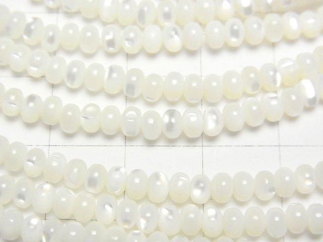 【動画】マザーオブパール ホワイト ロンデル(ボタン)4×4×3mm 1連(約38cm) サムネイル2